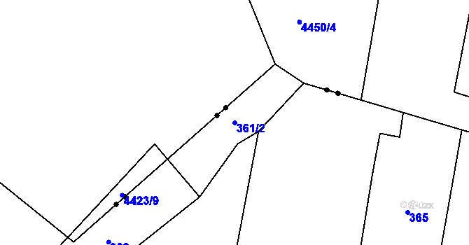 Parcela st. 361/2 v KÚ Radvanice, Katastrální mapa
