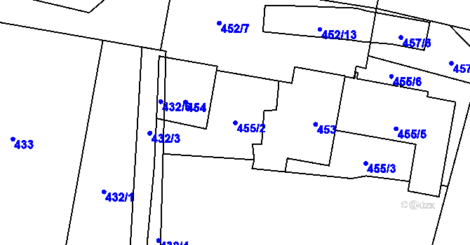 Parcela st. 455/2 v KÚ Radvanice, Katastrální mapa