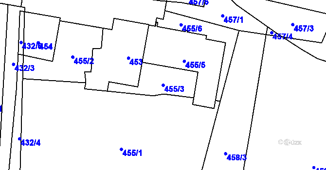 Parcela st. 455/3 v KÚ Radvanice, Katastrální mapa