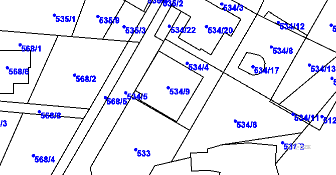 Parcela st. 534/9 v KÚ Radvanice, Katastrální mapa
