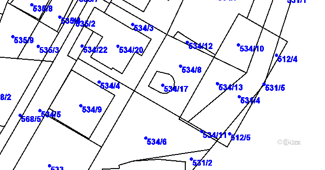 Parcela st. 534/17 v KÚ Radvanice, Katastrální mapa