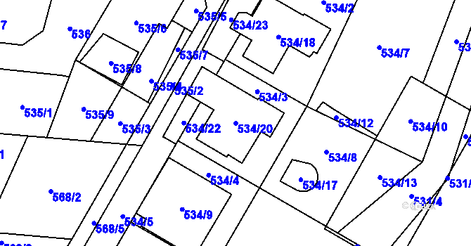 Parcela st. 534/20 v KÚ Radvanice, Katastrální mapa