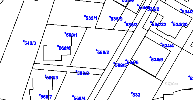Parcela st. 568/2 v KÚ Radvanice, Katastrální mapa