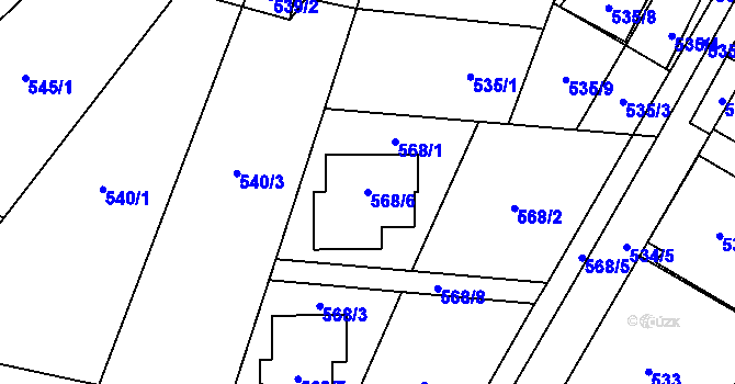 Parcela st. 568/6 v KÚ Radvanice, Katastrální mapa