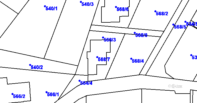 Parcela st. 568/7 v KÚ Radvanice, Katastrální mapa