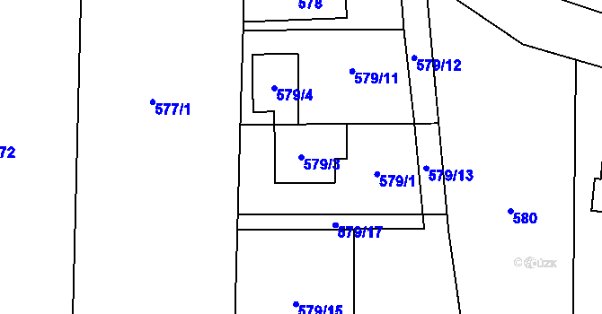 Parcela st. 579/3 v KÚ Radvanice, Katastrální mapa