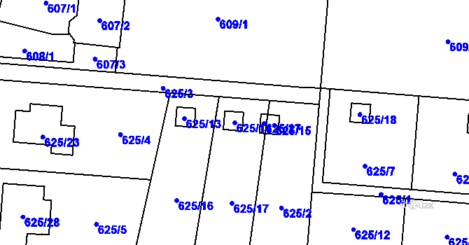 Parcela st. 625/14 v KÚ Radvanice, Katastrální mapa