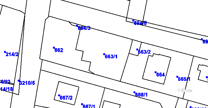 Parcela st. 663/1 v KÚ Radvanice, Katastrální mapa