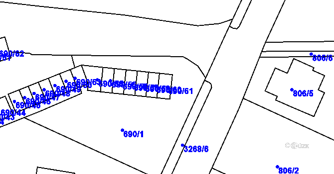Parcela st. 690/61 v KÚ Radvanice, Katastrální mapa