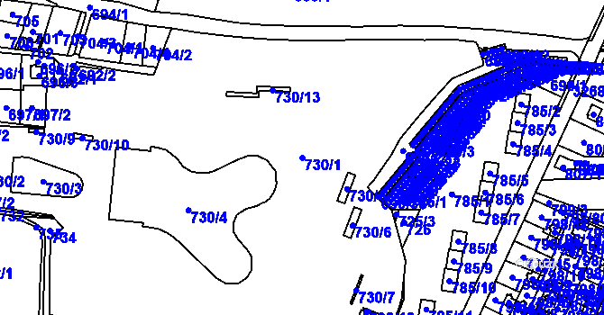 Parcela st. 730/1 v KÚ Radvanice, Katastrální mapa