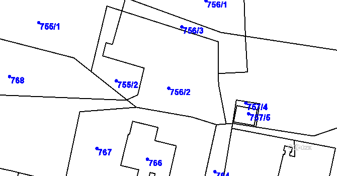 Parcela st. 756/2 v KÚ Radvanice, Katastrální mapa