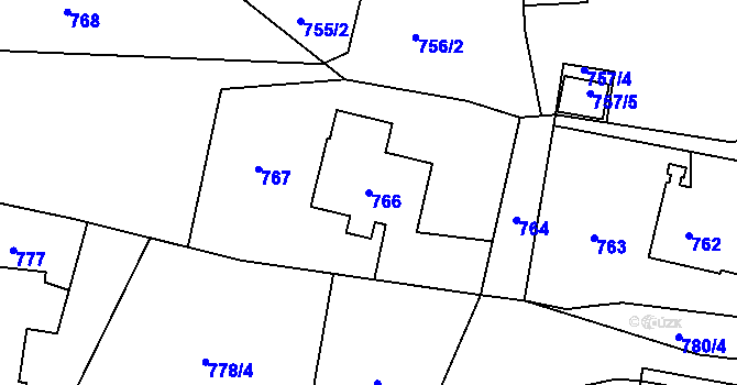 Parcela st. 766 v KÚ Radvanice, Katastrální mapa