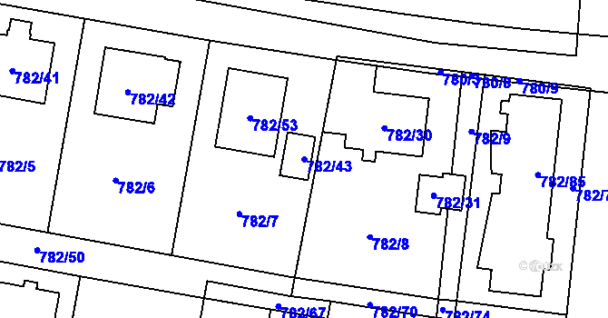 Parcela st. 782/43 v KÚ Radvanice, Katastrální mapa
