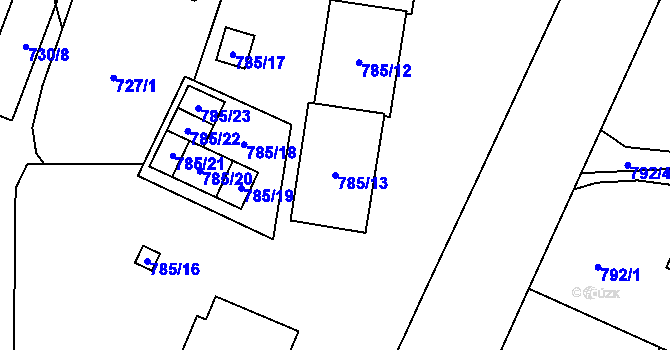 Parcela st. 785/13 v KÚ Radvanice, Katastrální mapa
