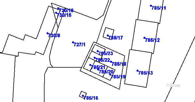 Parcela st. 785/23 v KÚ Radvanice, Katastrální mapa