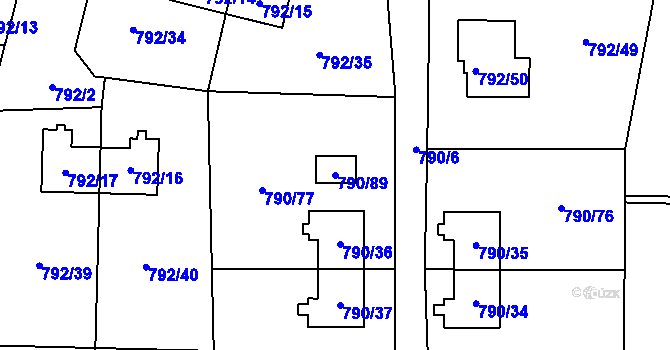 Parcela st. 790/89 v KÚ Radvanice, Katastrální mapa