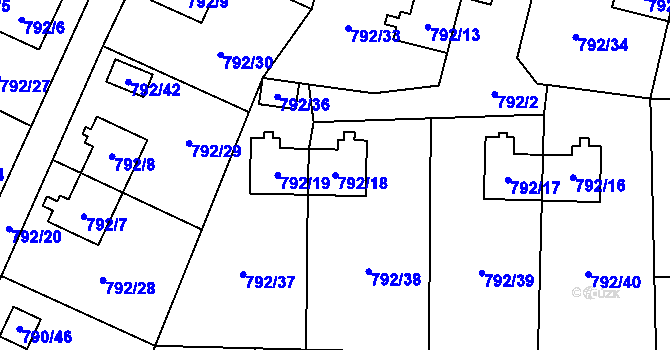 Parcela st. 792/18 v KÚ Radvanice, Katastrální mapa