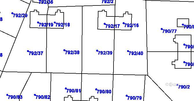 Parcela st. 792/39 v KÚ Radvanice, Katastrální mapa