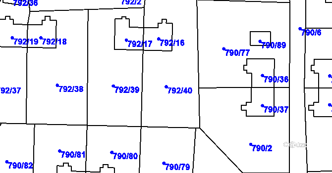 Parcela st. 792/40 v KÚ Radvanice, Katastrální mapa