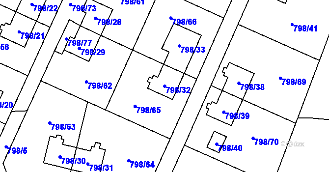 Parcela st. 798/32 v KÚ Radvanice, Katastrální mapa