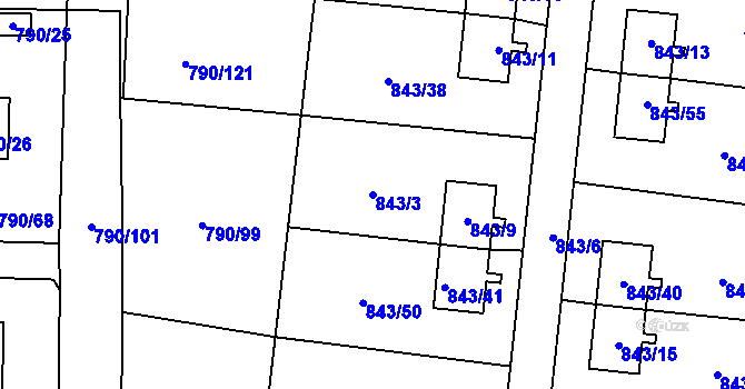 Parcela st. 843/3 v KÚ Radvanice, Katastrální mapa