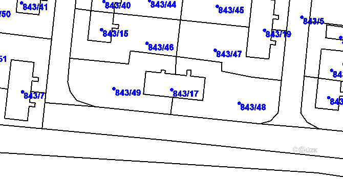 Parcela st. 843/17 v KÚ Radvanice, Katastrální mapa