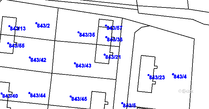 Parcela st. 843/21 v KÚ Radvanice, Katastrální mapa