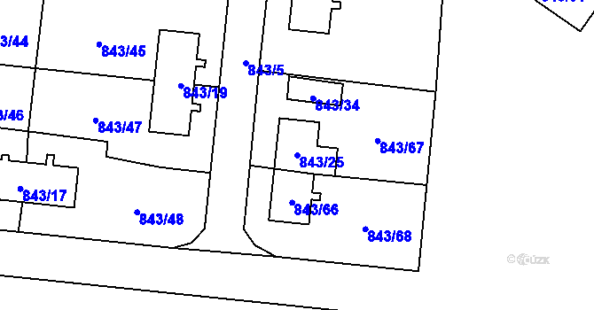 Parcela st. 843/25 v KÚ Radvanice, Katastrální mapa