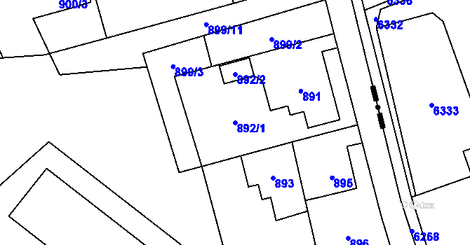 Parcela st. 892/1 v KÚ Radvanice, Katastrální mapa