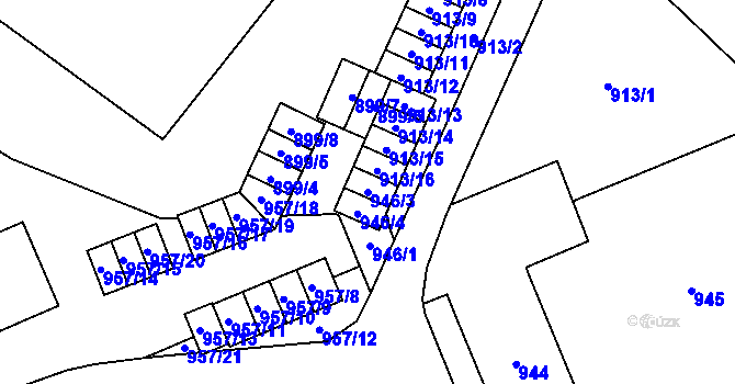Parcela st. 946/3 v KÚ Radvanice, Katastrální mapa