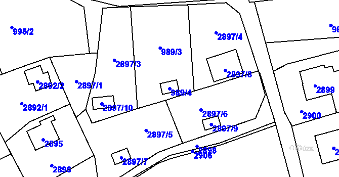 Parcela st. 989/4 v KÚ Radvanice, Katastrální mapa