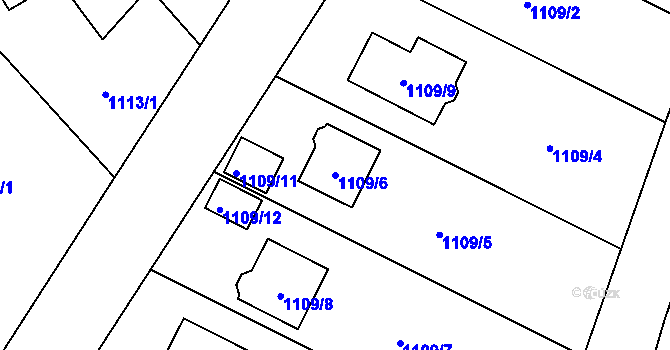 Parcela st. 1109/6 v KÚ Radvanice, Katastrální mapa