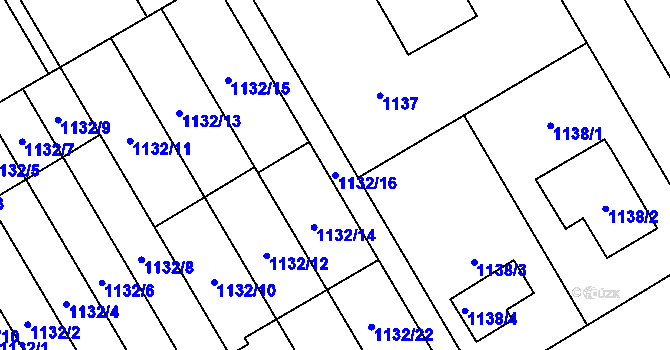 Parcela st. 1132/16 v KÚ Radvanice, Katastrální mapa