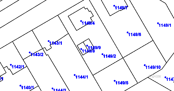 Parcela st. 1149/9 v KÚ Radvanice, Katastrální mapa