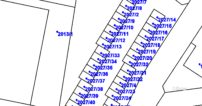 Parcela st. 2027/33 v KÚ Radvanice, Katastrální mapa