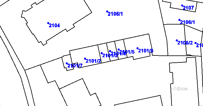 Parcela st. 2101/3 v KÚ Radvanice, Katastrální mapa