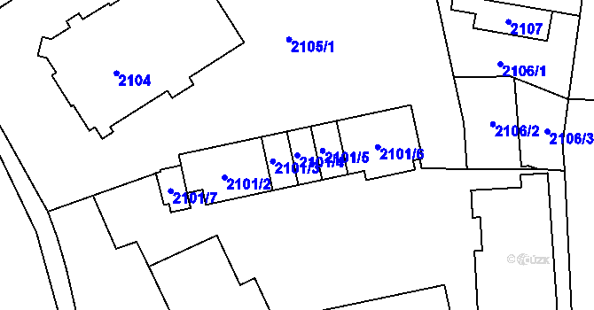 Parcela st. 2101/4 v KÚ Radvanice, Katastrální mapa