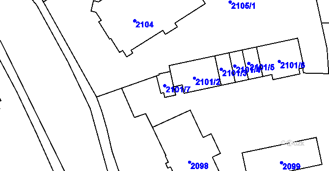 Parcela st. 2101/7 v KÚ Radvanice, Katastrální mapa