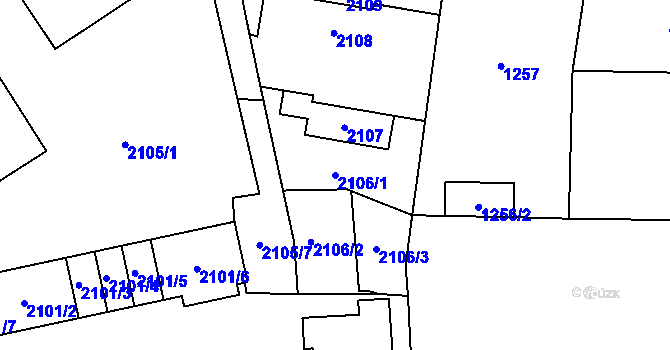 Parcela st. 2106/1 v KÚ Radvanice, Katastrální mapa