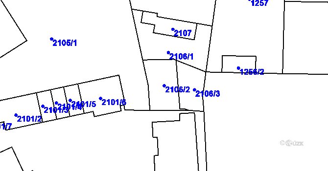 Parcela st. 2106/2 v KÚ Radvanice, Katastrální mapa