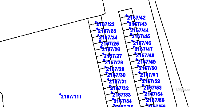 Parcela st. 2167/27 v KÚ Radvanice, Katastrální mapa