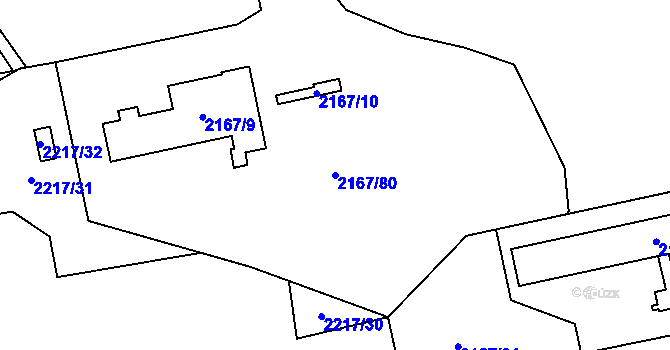 Parcela st. 2167/80 v KÚ Radvanice, Katastrální mapa