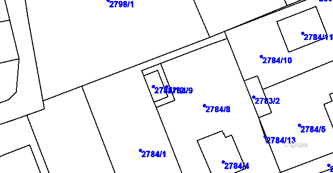 Parcela st. 2784/9 v KÚ Radvanice, Katastrální mapa