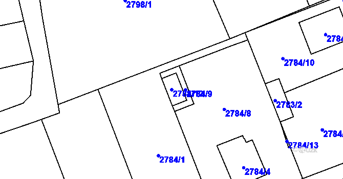 Parcela st. 2784/12 v KÚ Radvanice, Katastrální mapa