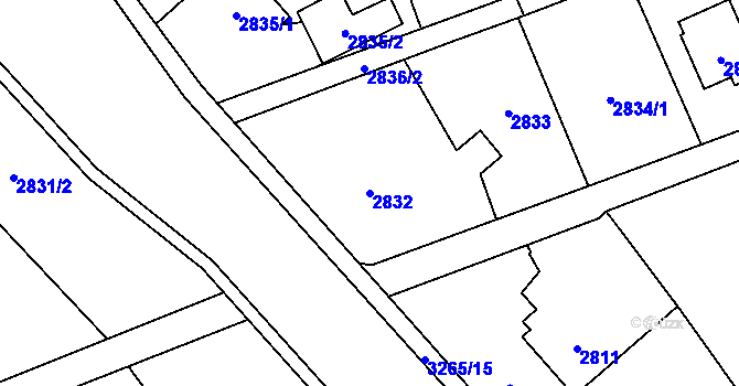 Parcela st. 2832 v KÚ Radvanice, Katastrální mapa