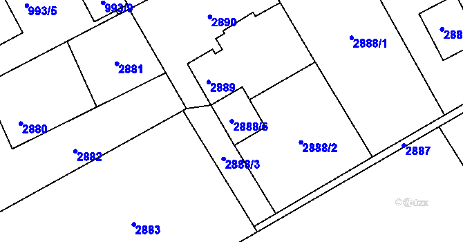 Parcela st. 2888/6 v KÚ Radvanice, Katastrální mapa