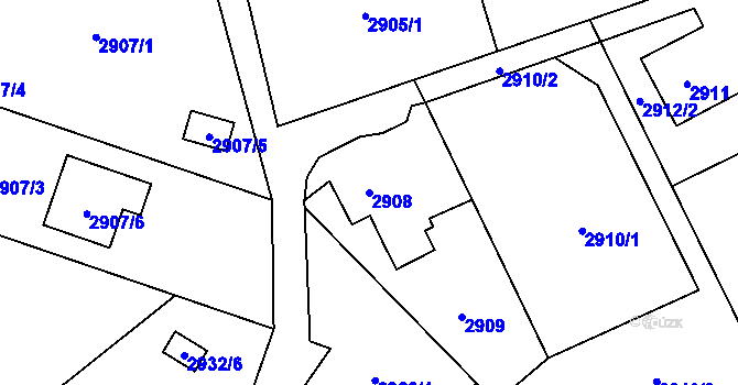 Parcela st. 2908 v KÚ Radvanice, Katastrální mapa