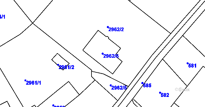 Parcela st. 2962/6 v KÚ Radvanice, Katastrální mapa