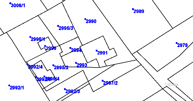 Parcela st. 2991 v KÚ Radvanice, Katastrální mapa