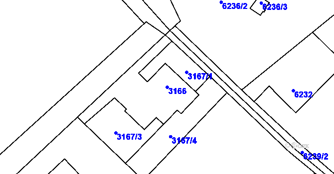 Parcela st. 3166 v KÚ Radvanice, Katastrální mapa